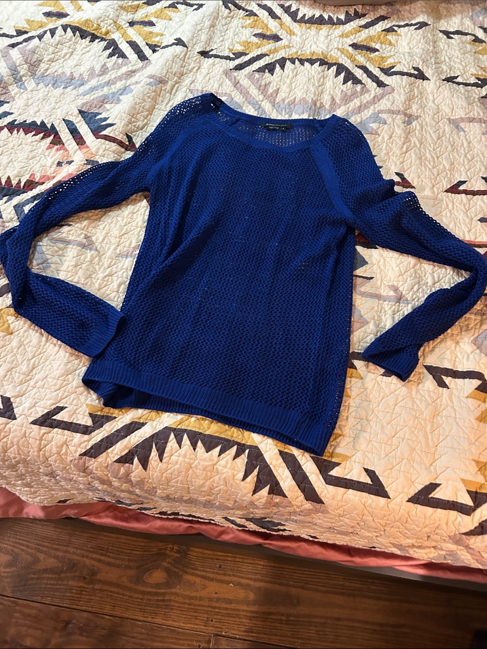 BCBGMaxAzria Royal Blue Open-Knit Crew Sweater